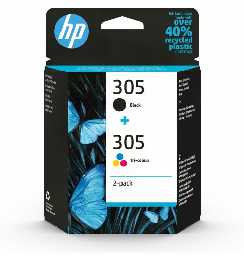 HP 305 2-Pack Tri-color Black Original Ink Cartridge cartuccia d'inchiostro 2 pz Originale Resa standard Nero, Ciano, Magenta,