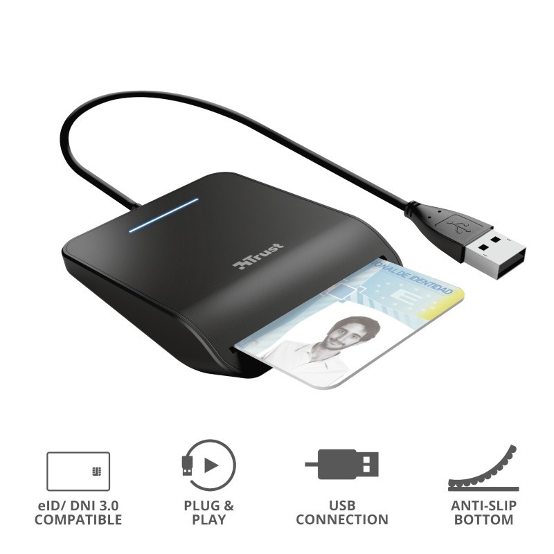 Trust Primo lector de tarjeta inteligente Interior CardBus+USB 2.0 Negro