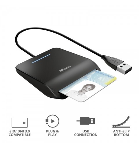 Trust Primo lector de tarjeta inteligente Interior CardBus+USB 2.0 Negro