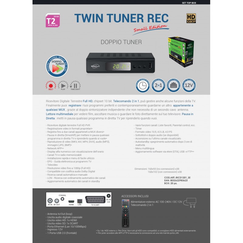 Digiquest Twin Tuner Small Edition Ethernet (RJ-45), Terrestrisch Full HD Schwarz