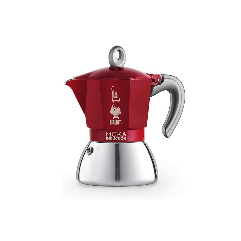 Bialetti Moka Induktion Cafetière à moka 0,28 L Rouge, Acier inoxydable