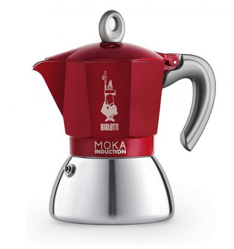 Bialetti Moka Induktion Cafetière à moka 0,28 L Rouge, Acier inoxydable