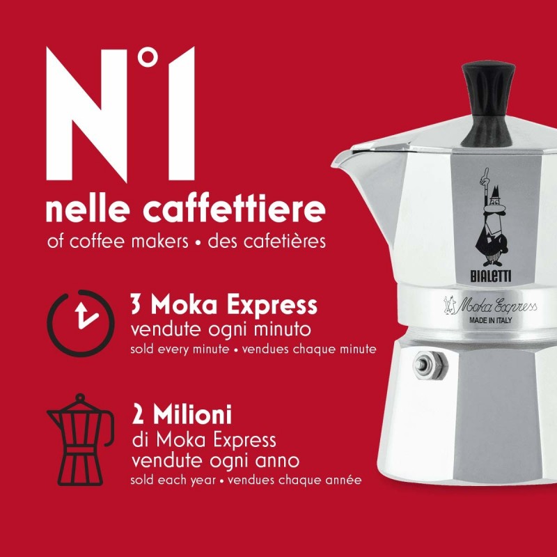 Bialetti Moka Express Cafetière à moka 0,06 L Aluminium, Noir