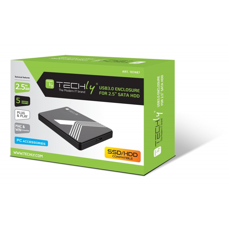 Techly Box Esterno USB3.0 per HDD SSD SATA 2,5" Nero