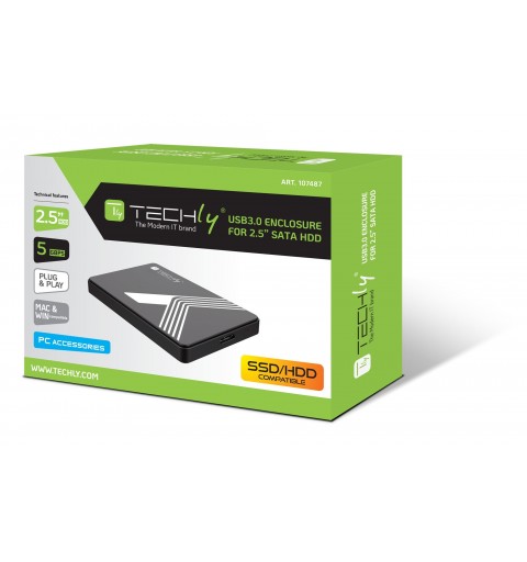 Techly Box Esterno USB3.0 per HDD SSD SATA 2,5" Nero