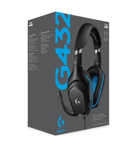 Logitech G G432 7.1 Surround Sound Wired Gaming Headset Auricolare Cablato A Padiglione Giocare Nero, Blu