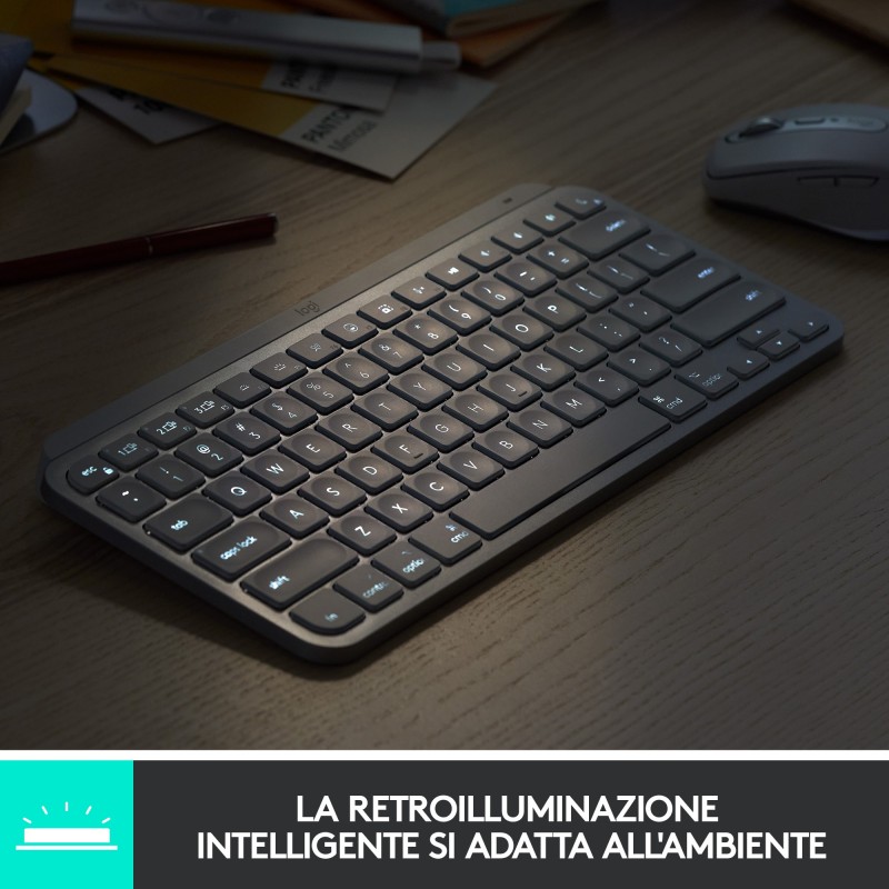 Logitech MX Keys Mini Minimalist Wireless Illuminated Keyboard clavier RF sans fil + Bluetooth QWERTY Italien Graphite