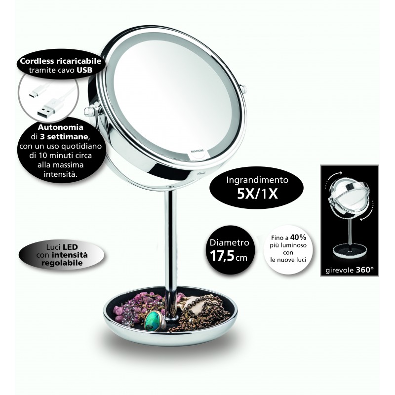 Macom Enjoy & Relax 233 miroir de maquillage Autonome Rond Chrome