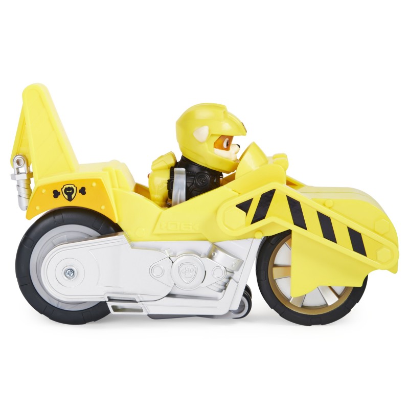 PAW Patrol PATRULLA CANINA - MOTO JUGUETE MOTO PUPS RUBBLE - Motocicleta de Fricción Deluxe con Función de Caballito y Figura