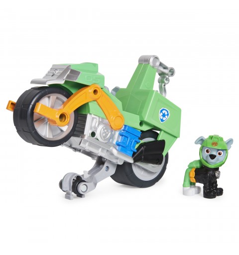 PAW Patrol , Moto Pups Rocky’s Deluxe Pull Back Motorcycle Vehicle with Wheelie Feature and Figure