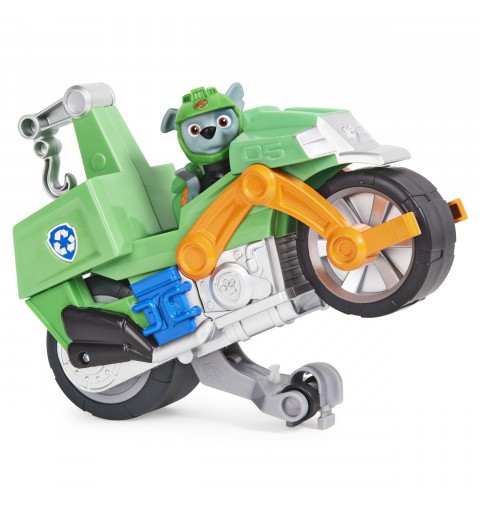 PAW Patrol , Moto Pups Rocky’s Deluxe Pull Back Motorcycle Vehicle with Wheelie Feature and Figure