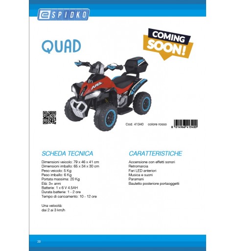 E-Spidko Mini Quad Race elettrico Rosso con bauletto