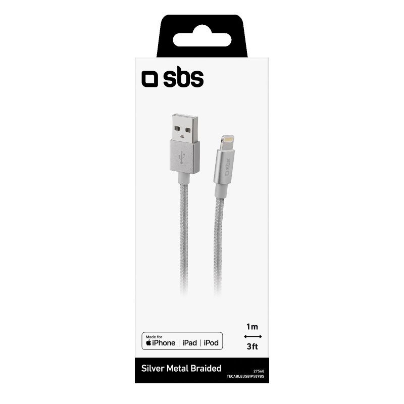 SBS TECABLEUSBIP589BS cable de conector Lightning 1 m Plata