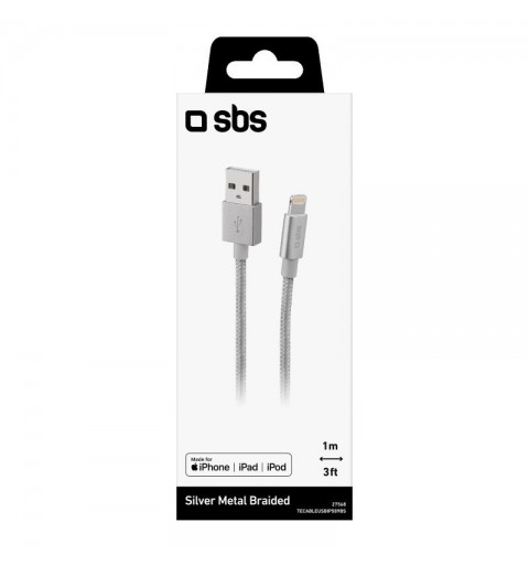 SBS TECABLEUSBIP589BS cable de conector Lightning 1 m Plata