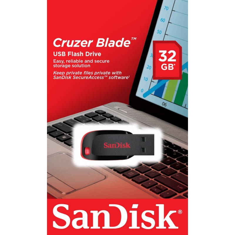 SanDisk Cruzer Blade unidad flash USB 32 GB USB tipo A 2.0 Negro, Rojo