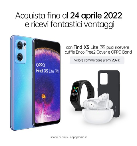 OPPO Find X5 Lite ha una batteria di lunga durata da 4500mAh, RAM 8GB(Espandibile 13GB) + ROM 256GB espandibile (1TB), Display