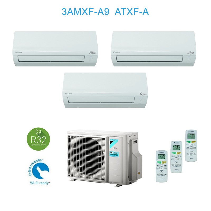 Daikin Multi Split 3x1 Aire Acondicionado 3AMXF52A9 + 3xATXF25A, Kit 3x 9000BTU R32 A++/A+, Inverter, Bomba De Calor, Wifi Ready