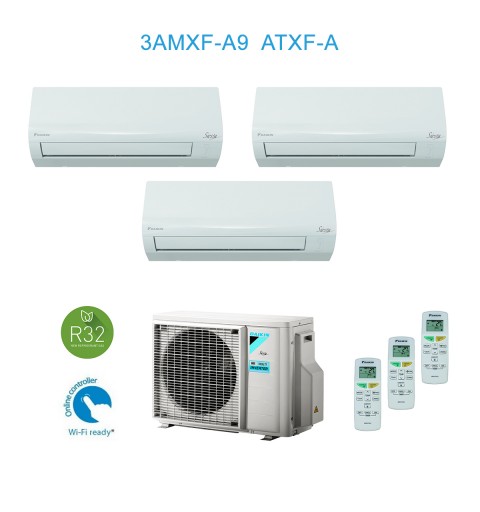 Daikin Multi Split 3x1 Aire Acondicionado 3AMXF52A9 + 3xATXF25A, Kit 3x 9000BTU R32 A++/A+, Inverter, Bomba De Calor, Wifi Ready