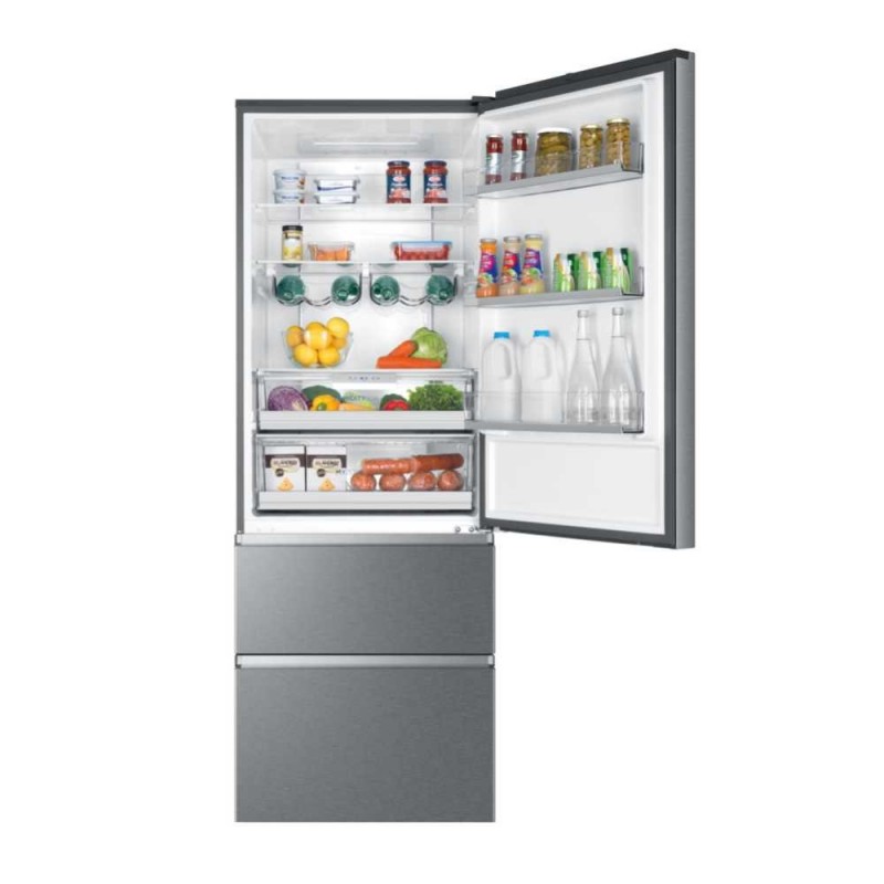 Haier 3D 70 Serie 5 A3FE744CPJ fridge-freezer Freestanding 483 L E Platinum, Stainless steel