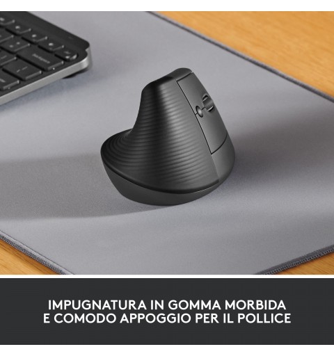 Logitech Lift Mouse Ergonomico Verticale, Senza Fili, Ricevitore Bluetooth o Logi Bolt USB, Clic Silenziosi, 4 Tasti,