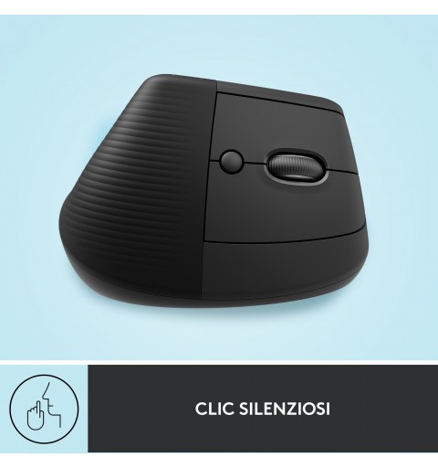 Logitech Lift Mouse Ergonomico Verticale, Senza Fili, Ricevitore Bluetooth o Logi Bolt USB, Clic Silenziosi, 4 Tasti,