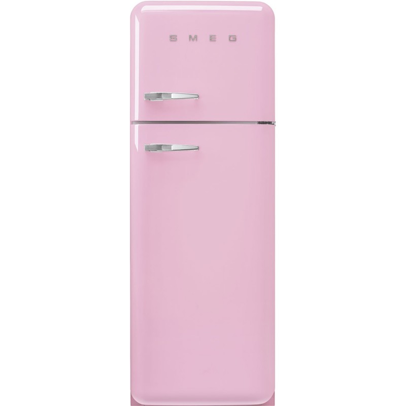 Smeg 60cm 50s Style Right Hand Hinge Freezer over Fridge Pink FAB30RPK5