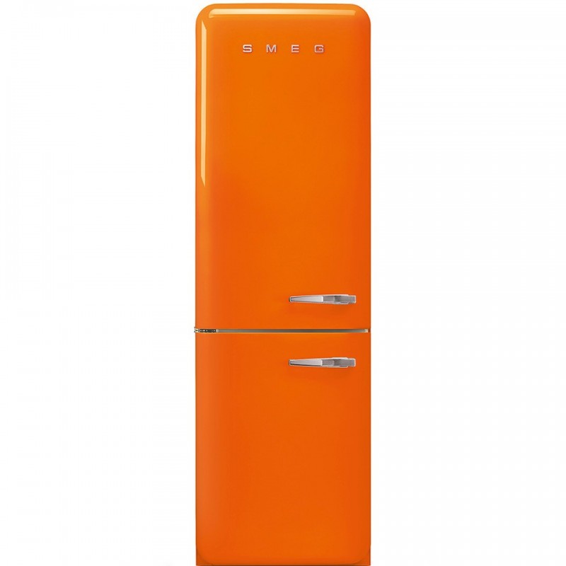 Smeg 60cm 50s Style Left Hand Hinge Fridge over Freezer Orange FAB32LOR5