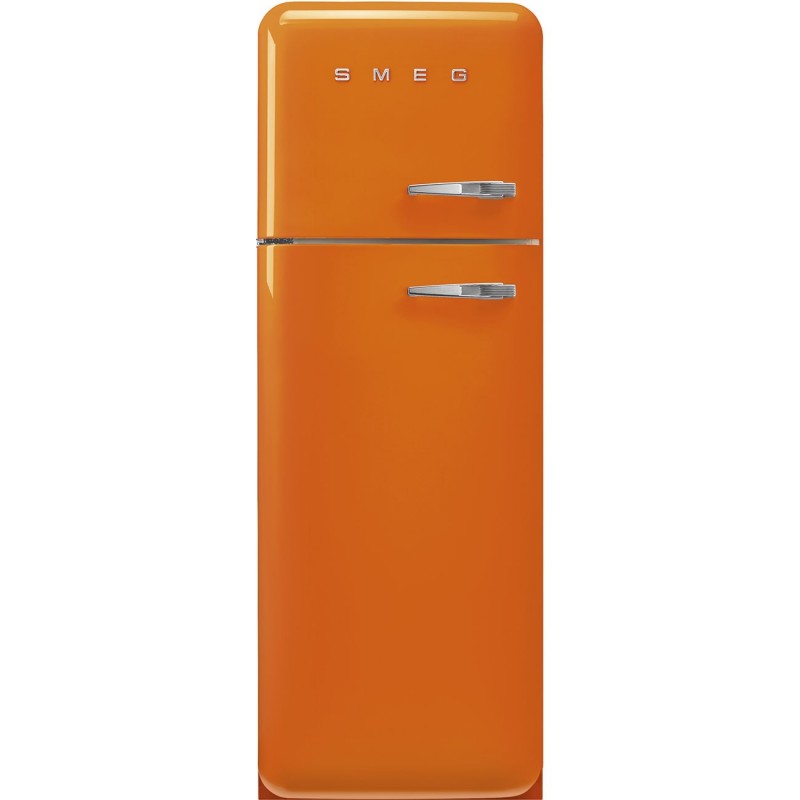 Smeg 60cm 50s Style Left Hand Hinge Freezer over Fridge Orange FAB30LOR5