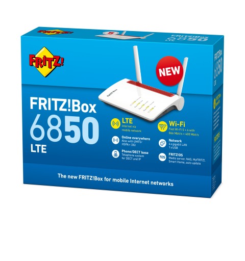 FRITZ!Box 6850 LTE router inalámbrico Gigabit Ethernet Doble banda (2,4 GHz 5 GHz) 3G 4G Rojo, Blanco