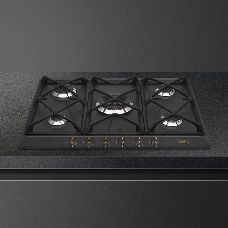 Smeg Coloniale SRV876AOGH hob Anthracite Built-in 68.5 cm Gas 5 zone(s)