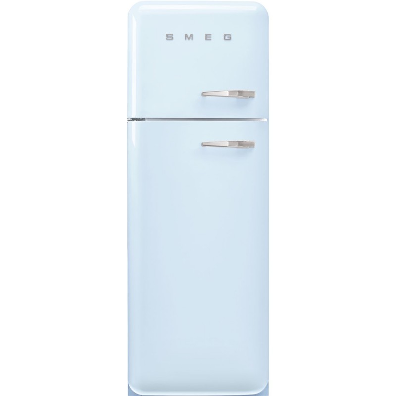 Smeg 60cm 50s Style Left Hand Hinge Freezer over Fridge Pastel Blue FAB30LPB5