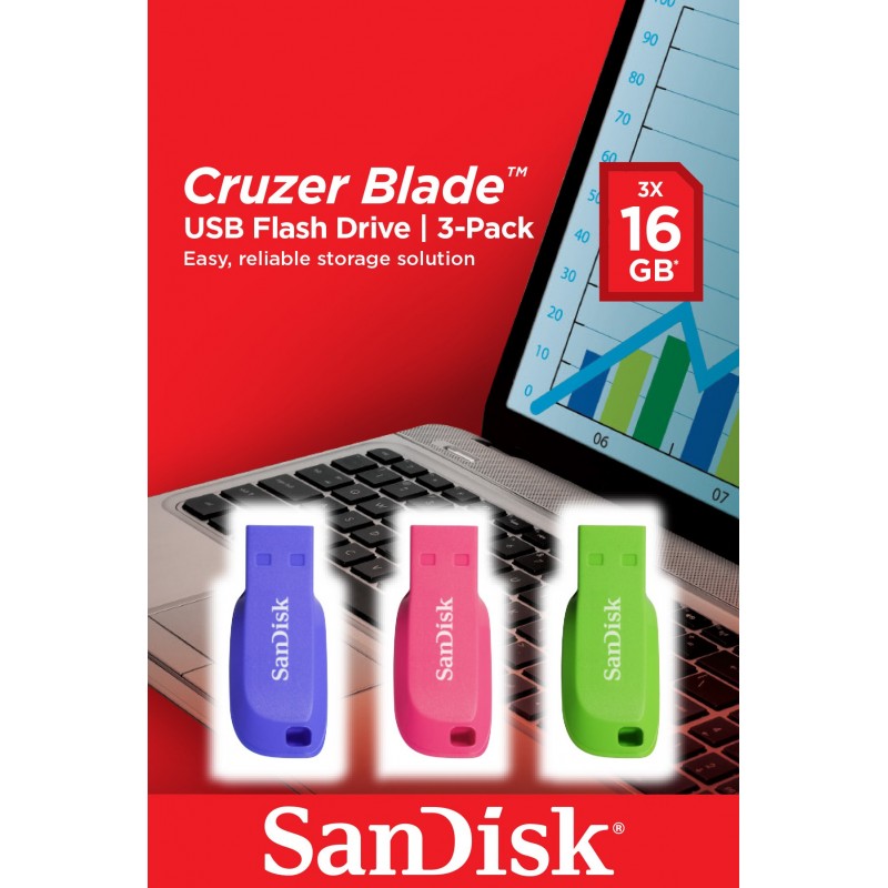 SanDisk Cruzer Blade 16GB unidad flash USB USB tipo A 2.0 Azul, Verde, Rosa