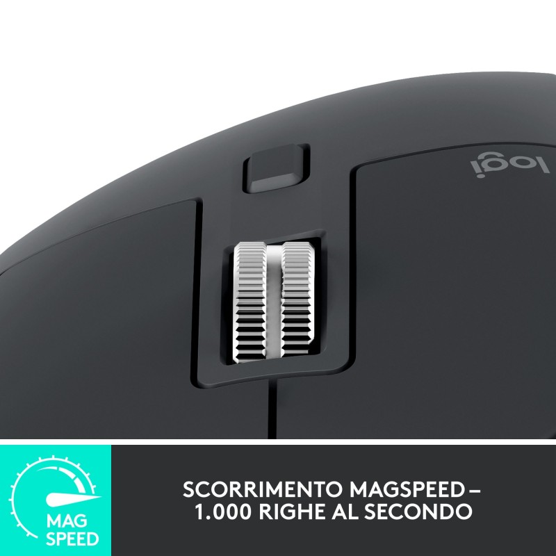 Logitech MX Master 3S mouse Mano destra Wireless a RF + Bluetooth Ottico 8000 DPI