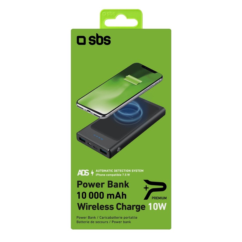 SBS TEBB10000WIRCK banque d'alimentation électrique Lithium Polymère (LiPo) 10000 mAh Recharge sans fil Noir