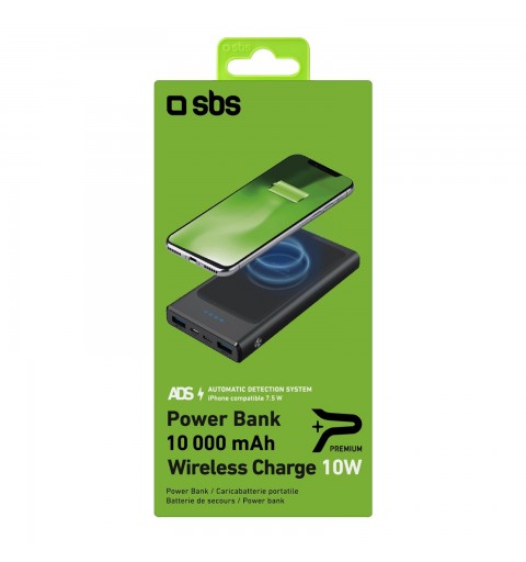 SBS TEBB10000WIRCK banque d'alimentation électrique Lithium Polymère (LiPo) 10000 mAh Recharge sans fil Noir