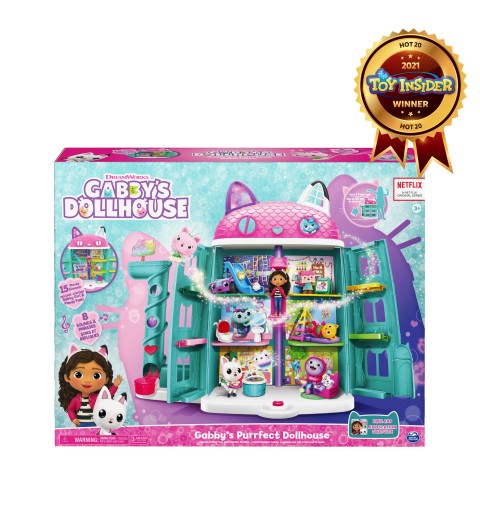 Gabby's Dollhouse Casa de muñecas Purrfect Dollhouse con 2 figuras de juguete, 8 muebles, 3 accesorios, 2 cajas sorpresa y