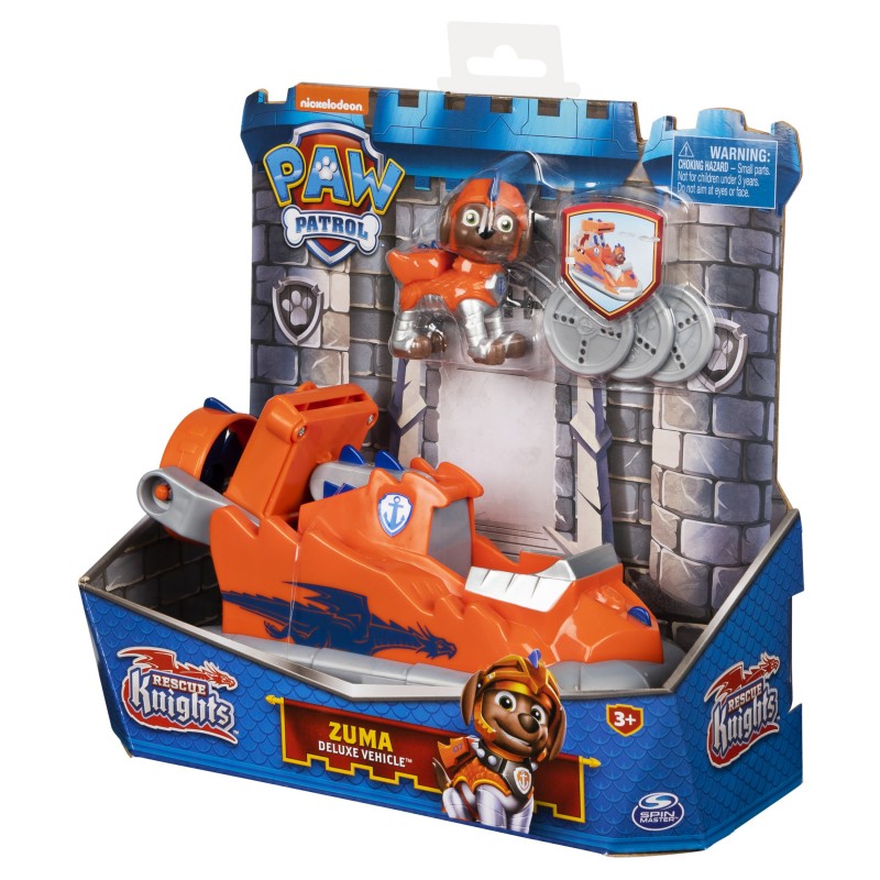 PAW Patrol Rescue Knights Zuma verwandelbares Spielzeugauto mit Actionfigur zum Sammeln, Kinderspielzeug