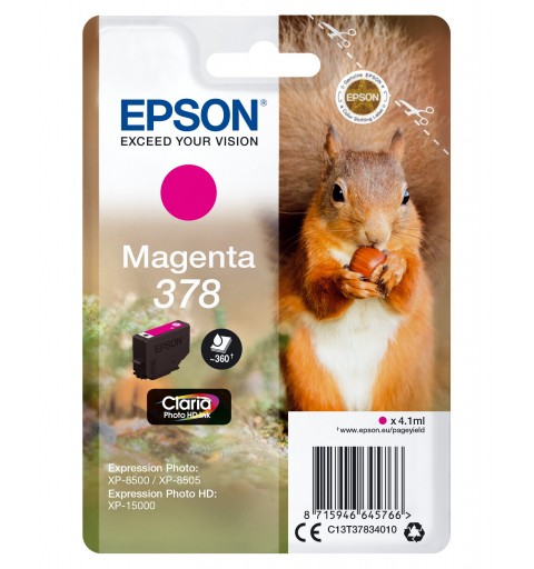 Epson Squirrel Singlepack Magenta 378 Claria Photo HD Ink