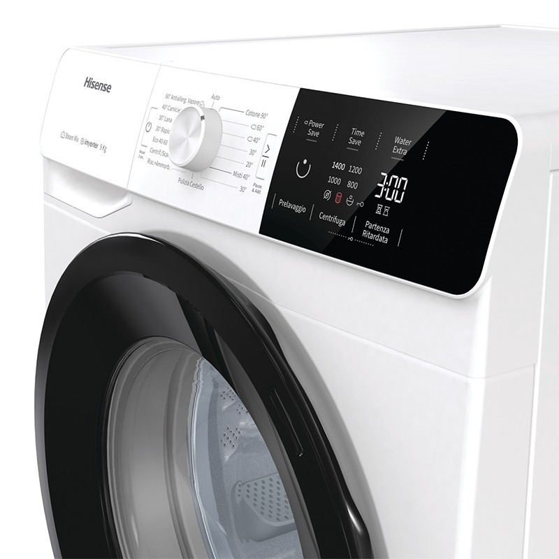Hisense W90141GEVM machine à laver Charge avant 9 kg 1400 tr min B Noir, Blanc
