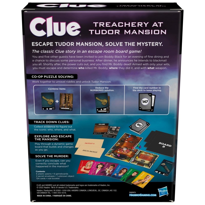 F5699 juego de tablero Clue Treachery at Tudor Mansion Juego de mesa Detective