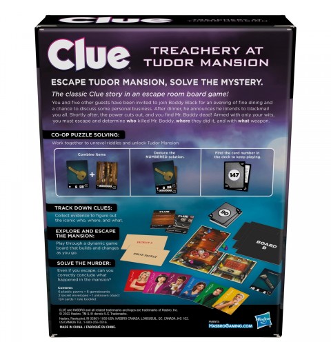 F5699 juego de tablero Clue Treachery at Tudor Mansion Juego de mesa Detective