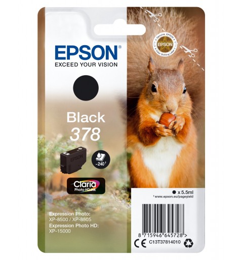 Epson Squirrel Singlepack Black 378 Claria Photo HD Ink