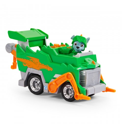PAW Patrol Vehículo de juguete transformable de Rocky de Rescue Knights con figura de acción coleccionable