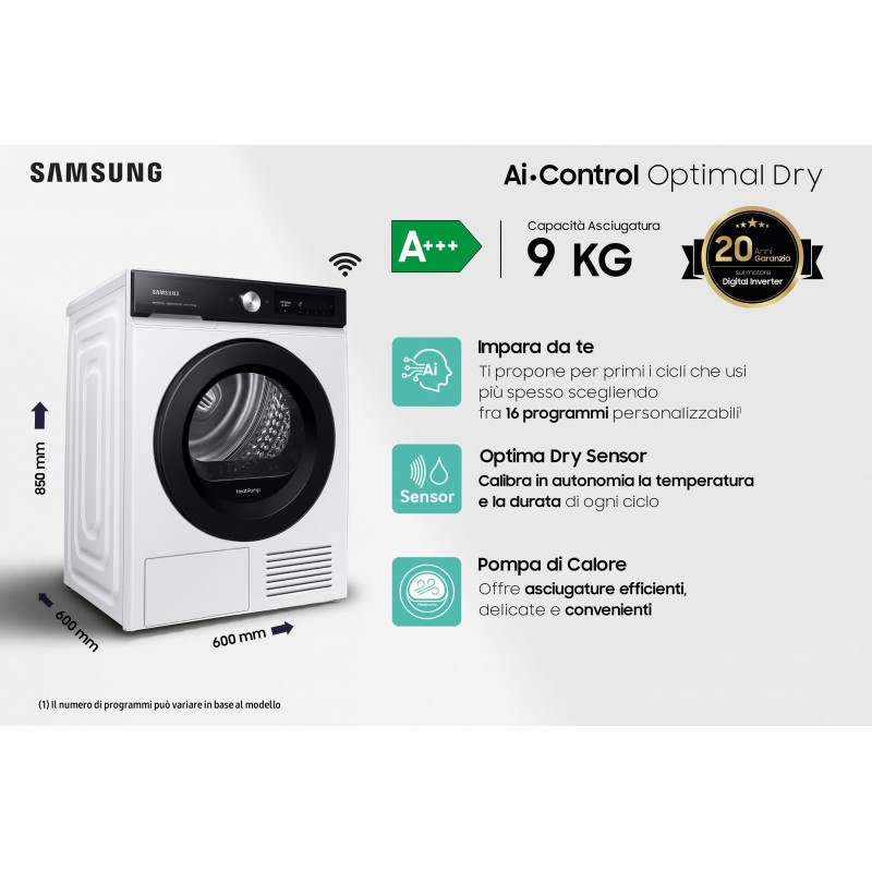 Samsung DV90BB5245AES3 sèche-linge Autoportante Charge avant 9 kg A+++ Blanc