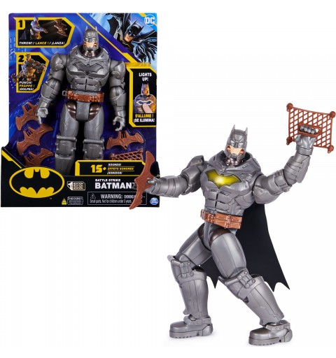 DC Comics , Battle Strike Batman, Figurine articulée Batman de 30 cm, 5 accessoires, plus de 20 effets sonores, jouets à