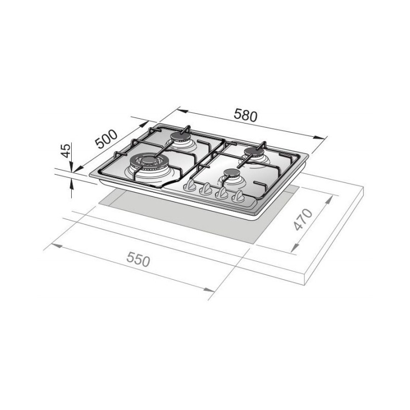 De’Longhi FFA 46 ASV hobs Acero inoxidable Integrado 60 cm Encimera de gas 4 zona(s)