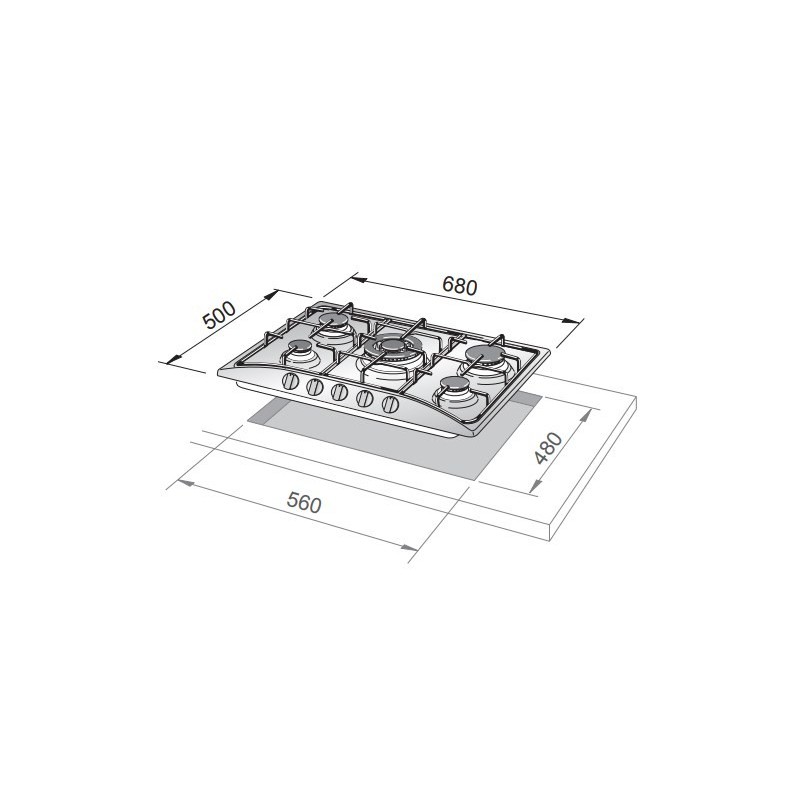 De’Longhi FFA 57 ASV hob Stainless steel Built-in 68 cm Gas 5 zone(s)