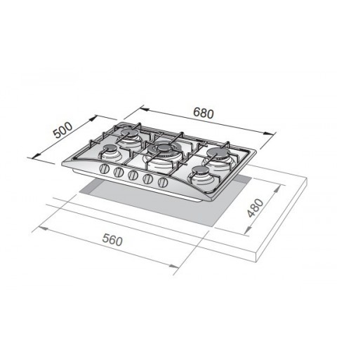 De’Longhi FFA 57 ASV hob Stainless steel Built-in 68 cm Gas 5 zone(s)