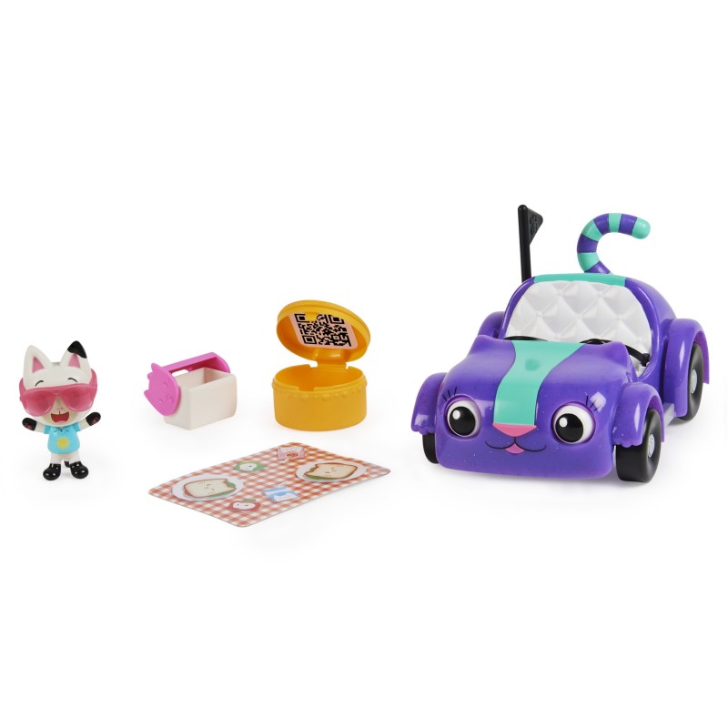 Gabby's Dollhouse , Carlita Toy Car con figura coleccionable de Pandy Paws y 2 accesorios, juguetes para niños y niñas a partir