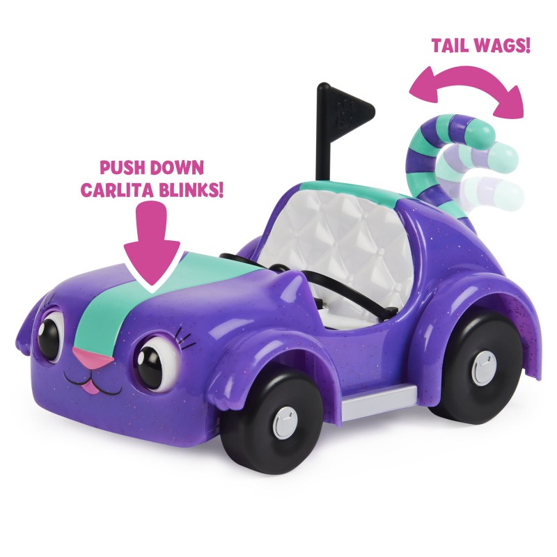 Gabby's Dollhouse , auto giocattolo Carlita con personaggio Pandy Paws da collezione e 2 accessori, giocattoli per bambini dai